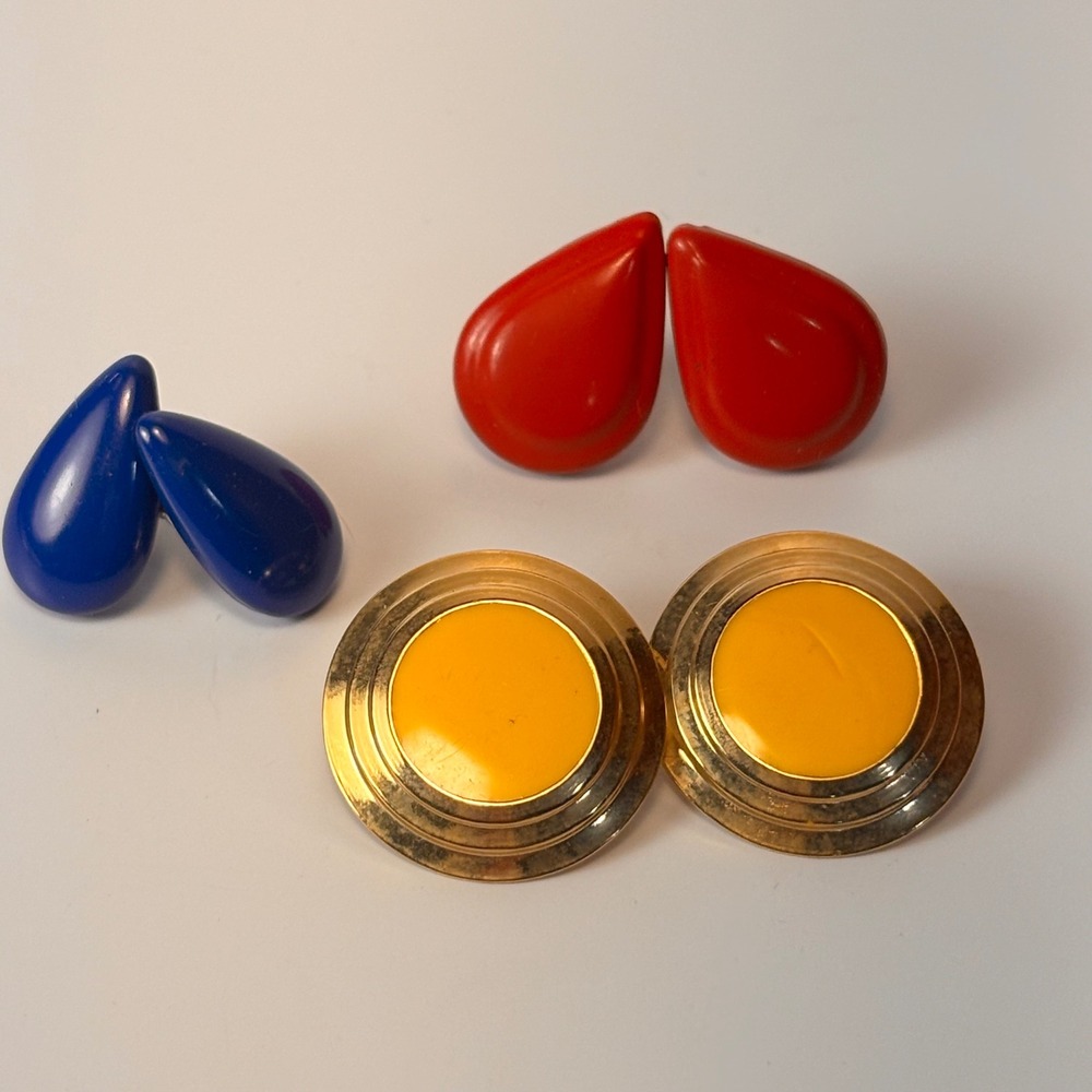 Vintage Earring Set Multicolor Red Blue Yellow Studs Retro Minimalist 90s Boho